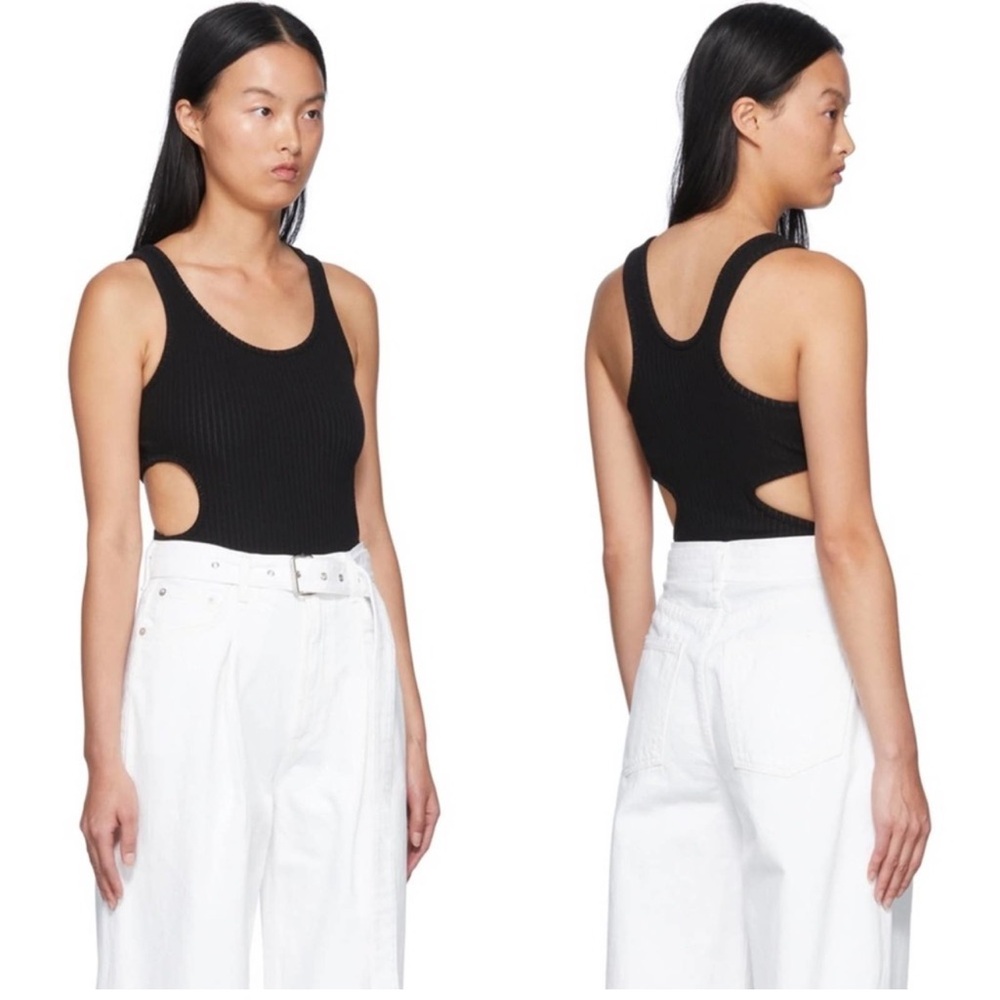 AGOLDE Lucca Black Ribbed Cut Out Bodysuit